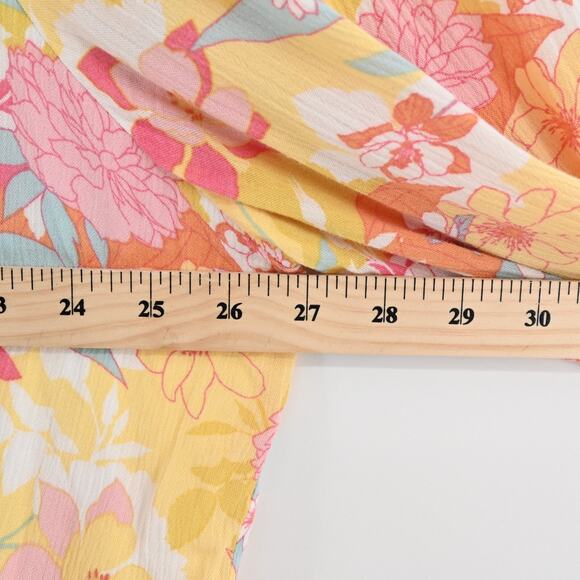 TORRID Dress Size 2X Peach Floral Print Gauze Hi-Lo VNeck Shirred Embroidery - Picture 4 of 15